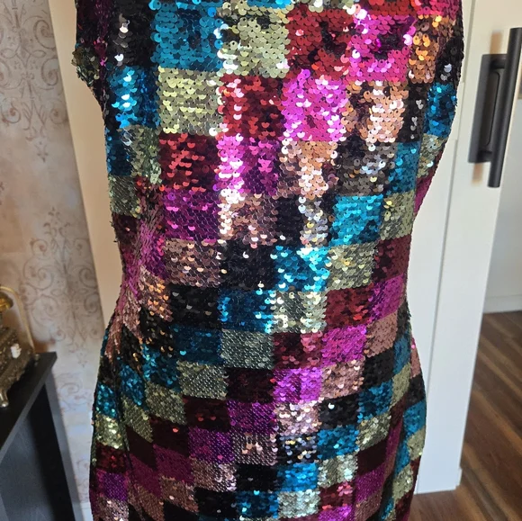 NASTY GAL Sequin Colorful Checkerboard Mini Dress Size 8 - Picture 9 of 14